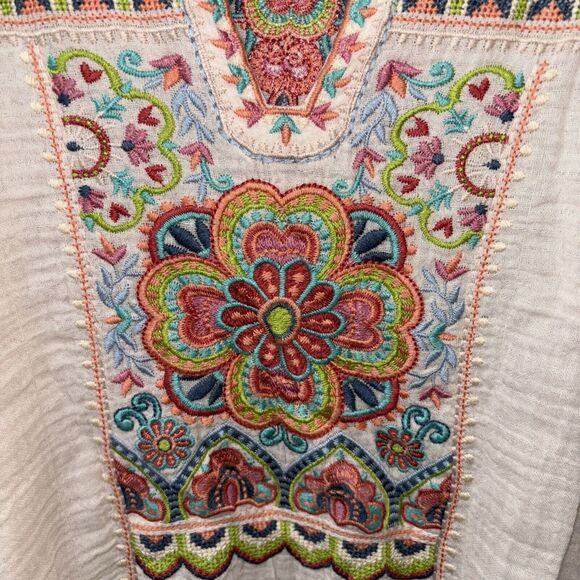 Johnny Was Workshop Tamia Boho Drape Top Size S Peach Floral Embroidered Cotton - Picture 5 of 9